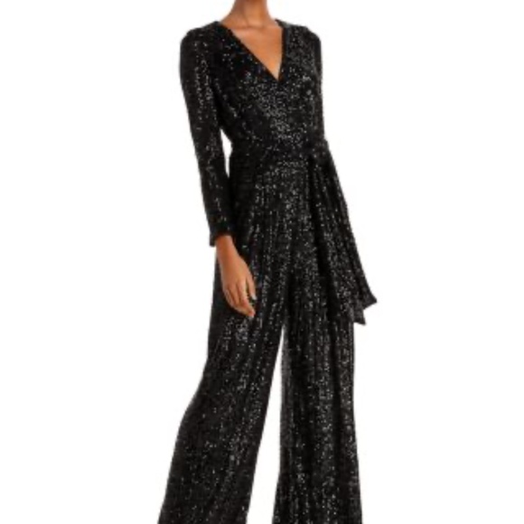 NWT Eliza Sequin Bodice Long Sleeve Overlay Jumpsuit - size 14 - Picture 1 of 8